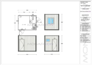 Tlocrt sanitarne kabine ARK 210 – prostorni raspored WC-a, tuša i umivaonika unutar 7,20 m²