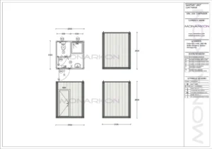 Tlocrt sanitarne kabine – raspored WC-a i tuša unutar 2,45 m²