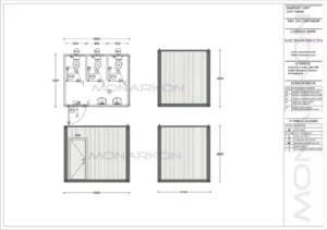 Tlocrt – raspored tri WC-a i dva umivaonika unutar 2,45 m²