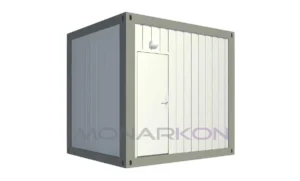 Sanitarni kontejner ARK 106 – prednja strana s 2 WC-a, tušem i 2 umivaonika