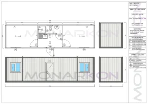 Modularni stambeni kontejner ARK 910 – vanjski izgled sa dvostrukim vratima i prozorima